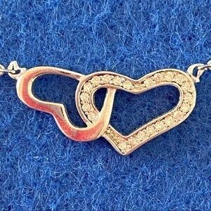 Macy’s 925 Silver Metal Chain Diamond Heart Pendant Choker Chain Necklace